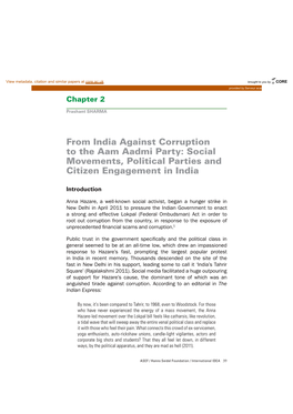 From India Against Corruption to the Aam Aadmi Party: Social Movements, Political Parties and Citizen Engagement in India