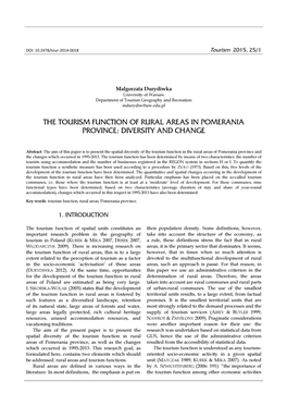 The Tourism Function of Rural Areas in Pomerania Province: Diversity and Change