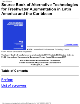 Table of Contents Source Book of Alternative Technologies for Freshwater Augmentation in Latin America and the Caribbean