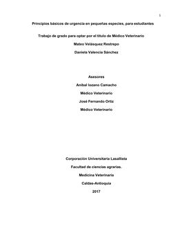 Principios Básicos De Urgencias En Pequeñas Especies, Para