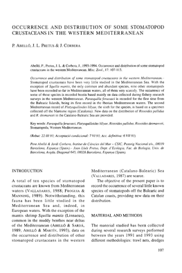 Occurrence and Distribution of Some Stomatopod Crustaceans in the Western Mediterranean