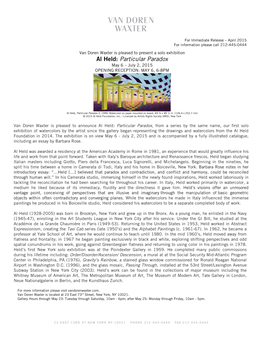 Al Held: Particular Paradox May 6 – July 2, 2015 OPENING RECEPTION: MAY 6, 6-8PM