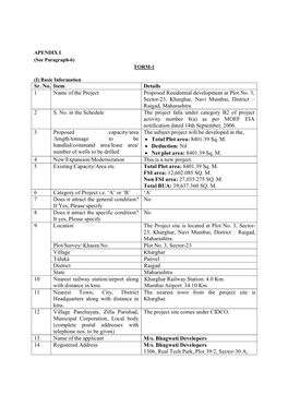 Sr. No. Item Details 1 Name of the Project Proposed Residential Development at Plot No