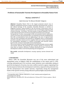 44 Problems of Sustainable Tourism Development in Strandzha Nature