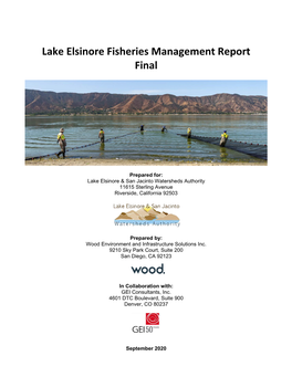 Lake Elsinore Fisheries Management Final Report Wood Environment & Infrastructure Solutions, Inc