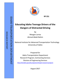Educating Idaho Teenage Drivers of the Dangers of Distracted Driving August 2017 6