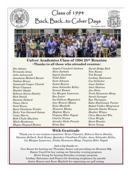 Class of 1994 Back, Back...To Culver Days November 2019