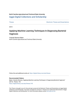 Applying Machine Learning Techniques in Diagnosing Bacterial Vaginosis