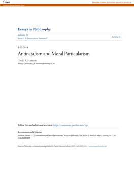 Antinatalism and Moral Particularism Gerald K