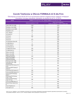 Cennik Telefonów W Ofercie FORMUŁA 4.0 S Dla Firm