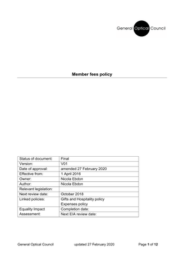 Member Fees Policy