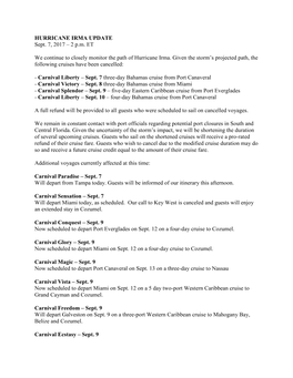 Hurricane Danny Itinerary Changes