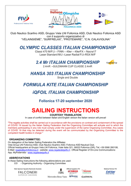 SAILING INSTRUCTIONS COURTESY TRANSLATION in Case of Conflict Between Italian and English Version the Italian Version Will Prevail