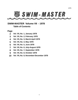 SWIM-MASTER Volume VII - 1978 Table of Contents