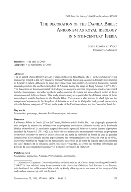 The Decoration of the Danila Bible: Aniconism As Royal Ideology in Ninth-Century Iberia