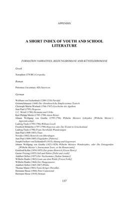 A Short Index of Youth and School Literature