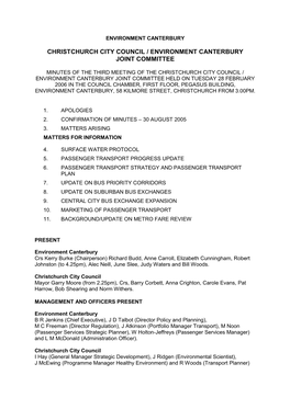 Christchurch City Council/Environment Canterbury Joint Committee Agenda 27 November 2006