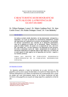 Caracteristicas Demograficas Actuales De La Provincia De Guantanamo