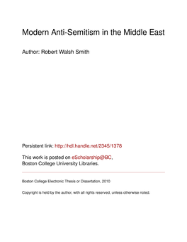 Modern Anti-Semitism in the Middle East