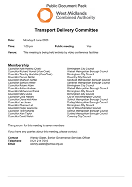 (Public Pack)Agenda Document for Transport Delivery Committee, 08