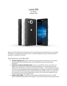 Lumia 950 Fact Sheet October 2015