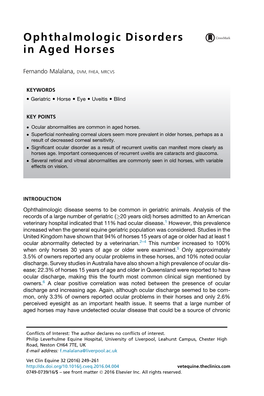 Ophthalmologic Disorders in Aged Horses