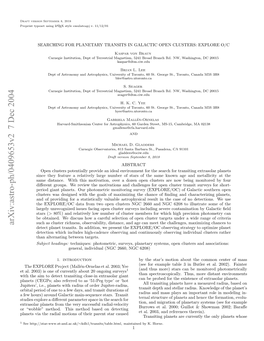 Astro-Ph/0409653V2 7 Dec 2004 1 Lnt I H Ailmtoso Hi Aetsa Caused Detecting Star Parent on Their Based of Motions Method Radial This the Via Planets Method