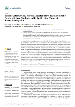 Social Sustainability of Post-Disaster: How Teachers Enable Primary School Students to Be Resilient in Times of Ranau Earthquake