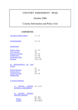 Country Assessment - Iraq