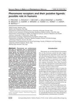 Pheromone Receptors and Their Putative Ligands: Possible Role in Humans V