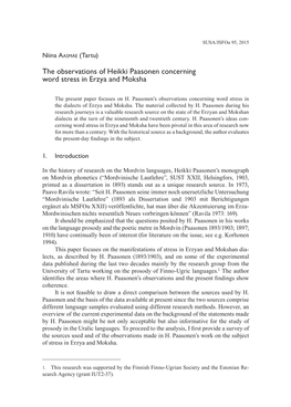 The Observations of Heikki Paasonen Concerning Word Stress in Erzya and Moksha