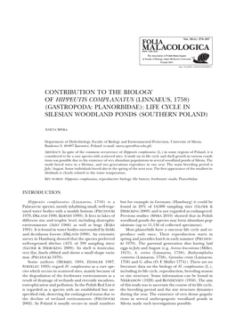 Contribution to the Biology of Hippeutis Complanatus (Linnaeus, 1758) (Gastropoda: Planorbidae): Life Cycle in Silesian Woodland Ponds (Southern Poland)