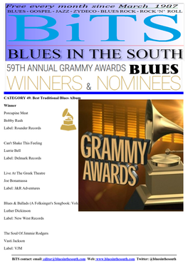 Bits Contact: Email: Editor@Bluesinthesouth.Com Web: Twitter: @Bluesinthesouth CATEGORY 50