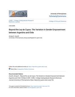 Beyond the Ley De Cupos: the Variation in Gender Empowerment Between Argentina and Chile