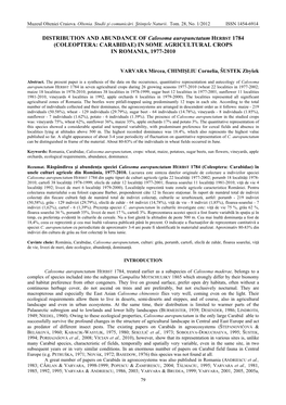 DISTRIBUTION and ABUNDANCE of Calosoma Auropunctatum HERBST 1784 (COLEOPTERA: CARABIDAE) in SOME AGRICULTURAL CROPS in ROMANIA, 1977-2010