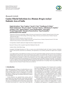 Research Article Canine Filarial Infections in a Human Brugia Malayi Endemic Area of India