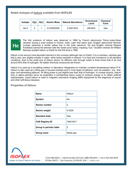 Stable Isotopes of Helium Available from ISOFLEX Properties of Helium