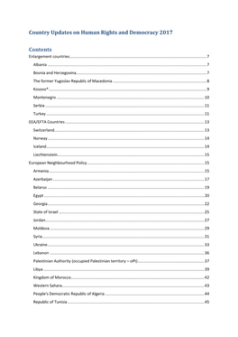 Country Updates on Human Rights and Democracy 2017 Contents