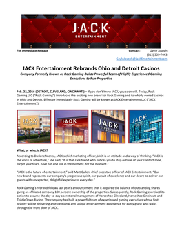 JACK Entertainment Rebrands Ohio and Detroit Casinos