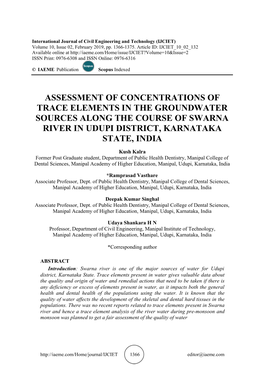 Assessment of Concentrations of Trace Elements in the Groundwater Sources Along the Course of Swarna River in Udupi District, Karnataka State, India