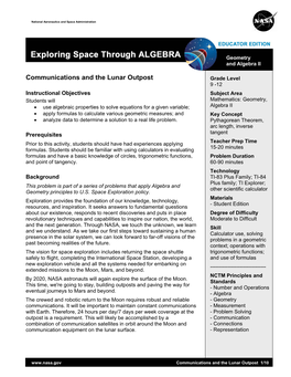 Exploring Space Through Algebra Communications and the Lunar Outpost