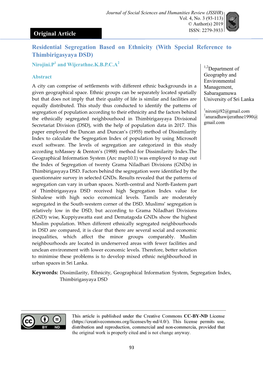 Original Article Residential Segregation Based on Ethnicity