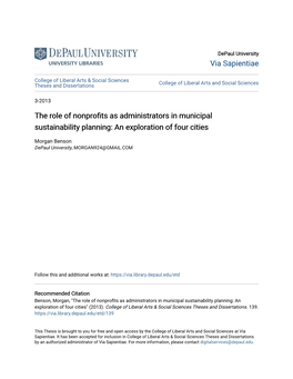 The Role of Nonprofits As Administrators in Municipal Sustainability Planning: an Exploration of Four Cities