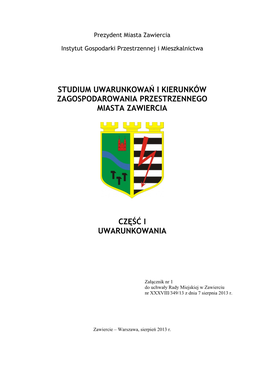 Studium Uwarunkowań I Kierunków Zagospodarowania Przestrzennego Miasta Zawiercia