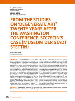 From the Studies on 'Degenerate Art' Twenty Years After the Washington Conference. Szczecin's Case (Museum Der Stadt Stett