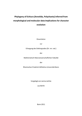 Phylogeny of Echiura (Annelida, Polychaeta) Inferred from Morphological and Molecular Data-Implications for Character Evolution