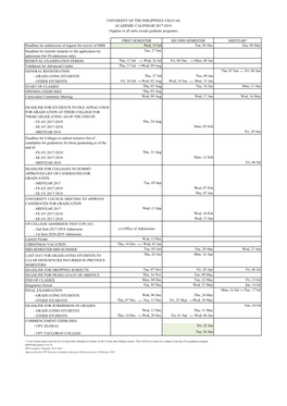 UNIVERSITY of the PHILIPPINES VISAYAS ACADEMIC CALENDAR 2017-2018 (Applies to All Units Except Graduate Programs)