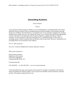 Ascending Auctions,” European Economic Review 42:3-5 (1998) 745-756