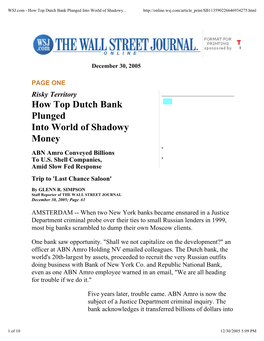 How Top Dutch Bank Plunged Into World of Shadowy Money • ABN Amro Conveyed Billions to U.S