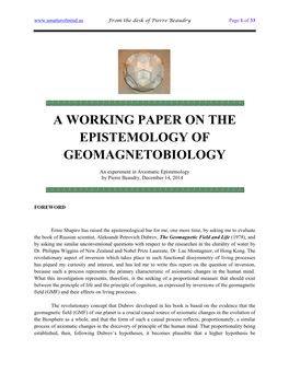 A Working Paper on the Epistemology of Geomagnetobiology